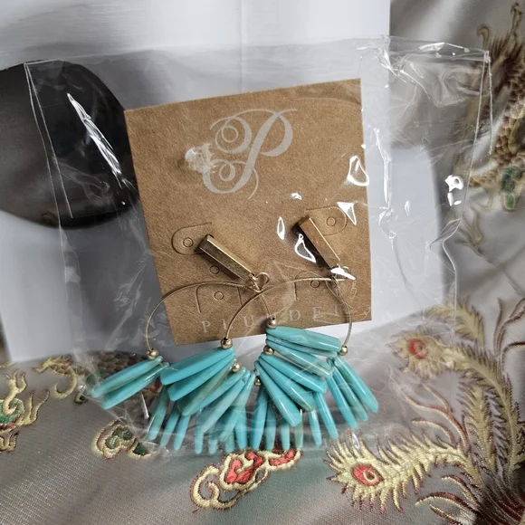 Turquoise "Arlie" Hoop Earrings NWOT - Picture 3 of 3